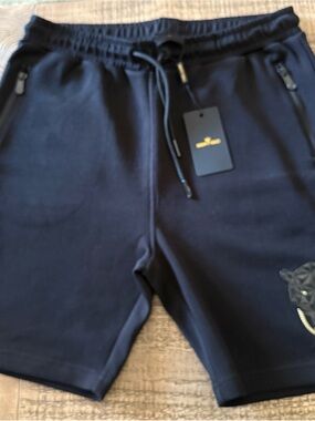 Men’s Bertigo XL Black Drawstring Shorts Panther Detail on Leg NWT